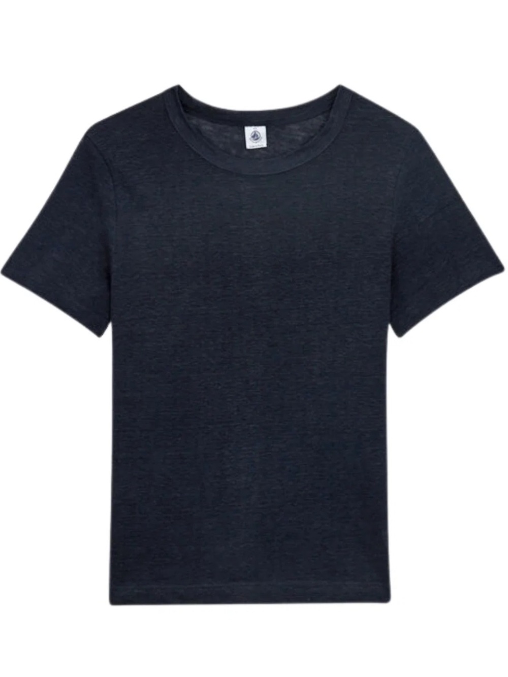 Petit Bateau Solid Short Sleeve Crewneck Linen Tee in Navy